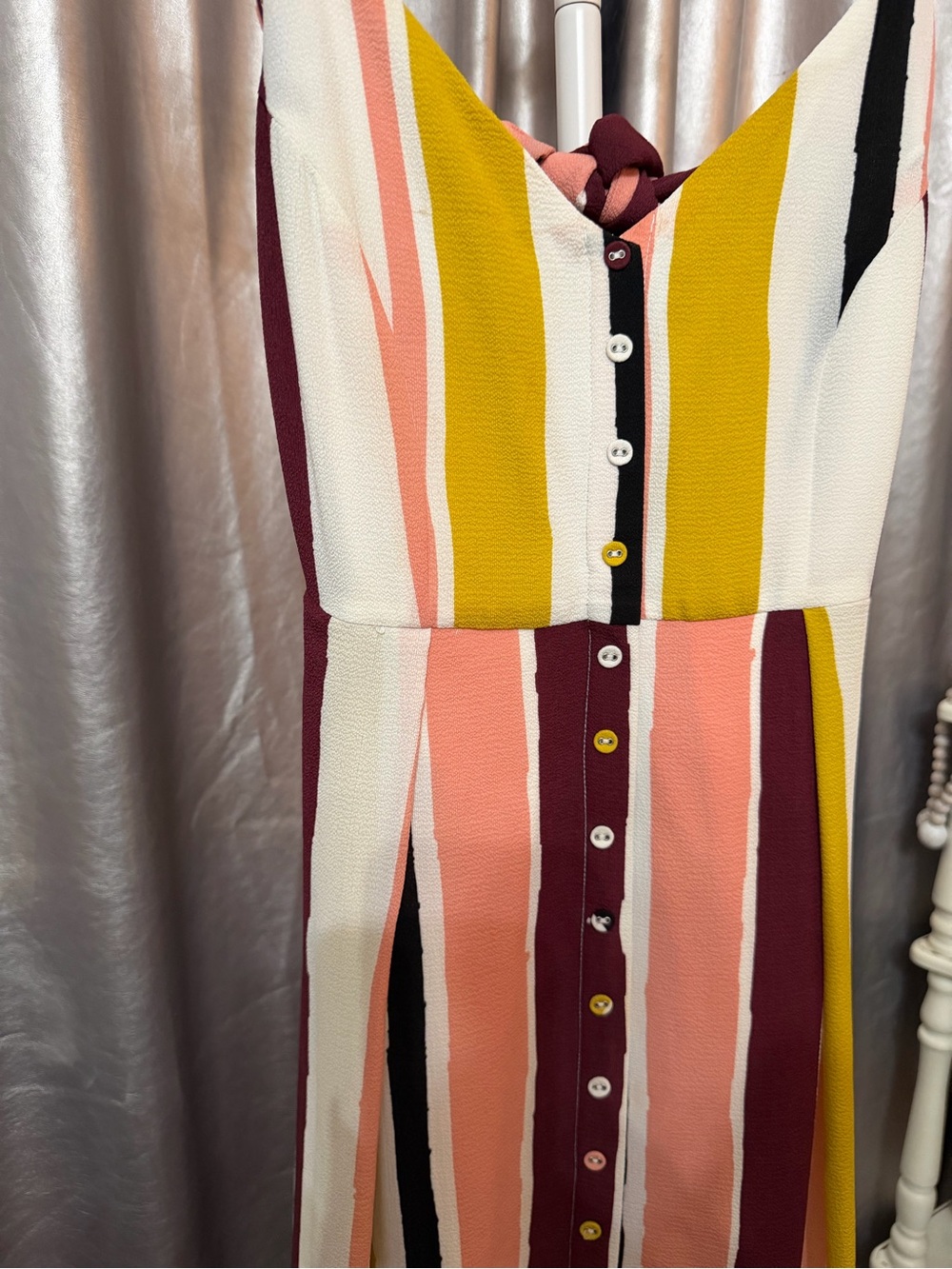 Lulu's Striped Sleeveless Midi Dress in Mustard, Pink & Burgundy